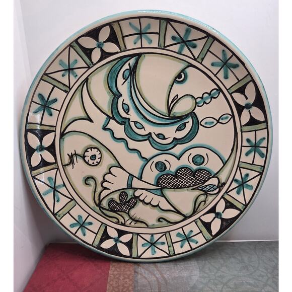 L'Arpia Orvieto Italian Ceramic Hanging Plate Cir 2003 Paloma Bird Teal Blue 10" - Picture 1 of 4